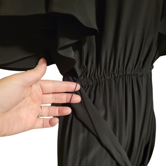 Michael Kors Collection Women’s Silk Jumpsuit Ruffle V-Neck Flutter Sleeve Black - Picture 7 of 16